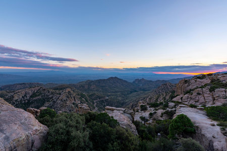 Sunset in the mountains of the Sierra Nevada National Park, Californiaの写真素材