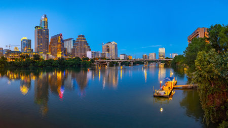 4K Image: Austin, Texas USA Evening Skyline View from the Colorado River, Urban Beauty