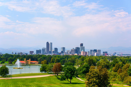 Denver, Colorado, USA downtown city skyline from Denver Botanic Garden.の写真素材