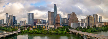 4K Image: Austin, Texas USA Skyline at Sunrise, Urban Beauty with Morning Sunlightの写真素材