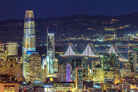San Francisco skyline at night, California, United States of America.の写真素材