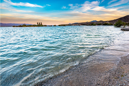 Beautiful seascape with mountains on the horizon. Composition of nature.の写真素材