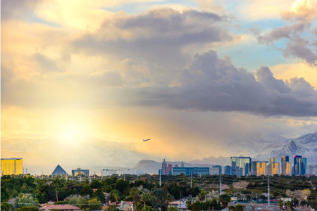 Sunset over the city of Los Angeles, California, USA.の写真素材