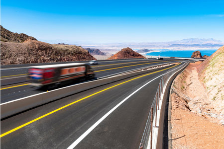 Highway in the mountains of Lanzarote, Canary Islands, Spainの写真素材
