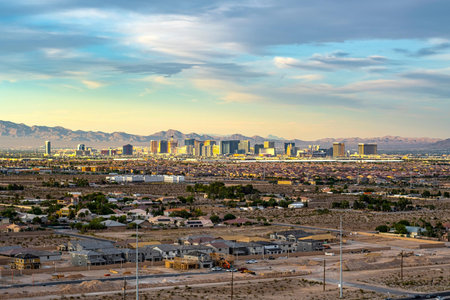 Las Vegas, Nevada, USA downtown city skyline at dusk. United States.の写真素材