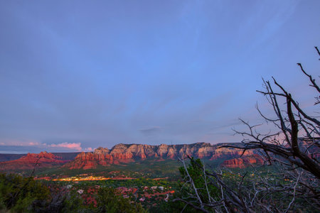 Sunset in Sedona, Arizona, United States. Beautiful view of the mountains and the city.の写真素材