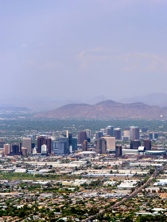 View of the city of Phoenix, Arizona, USA from the Twin Peaksの写真素材