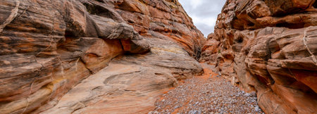 Panoramic view of sandstone cliffs in Petra, Jordan.の写真素材