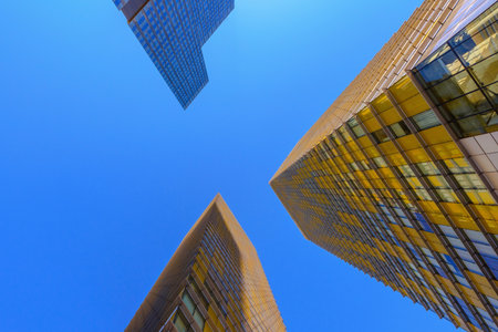 low angle view of modern skyscrapers in hongkong