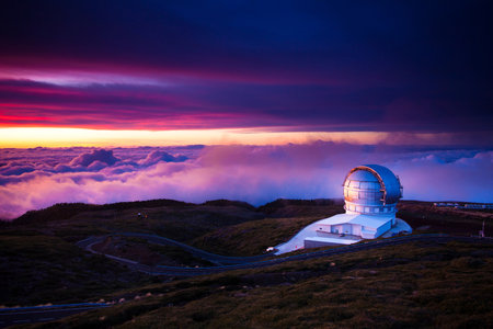 Observatory on the top of the mountain at sunrise. Spainの写真素材