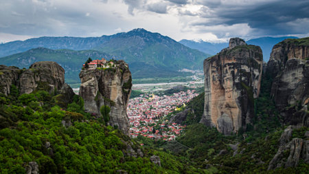 Panoramic view of Meteora, Thessaly, Greeceの写真素材