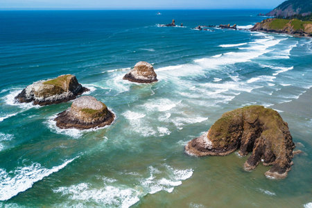 Aerial view of the cliffs at Cabo da Roca, Portugalの写真素材