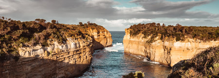 Panoramic view of the Twelve Apostles, Great Ocean Road, Australiaの写真素材