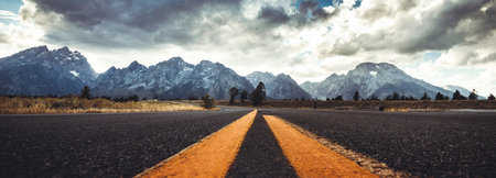 Road in Grand Teton National Park, Wyoming, United States.の写真素材