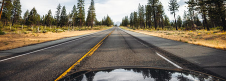 Panoramic view of an empty highway in the Grand Canyon National Park, Arizonaの写真素材