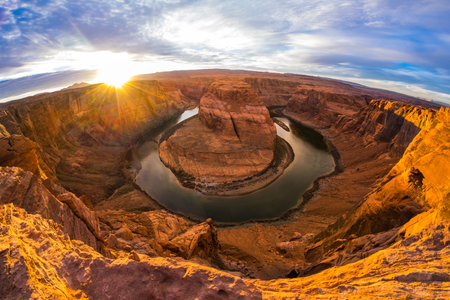 Horseshoe Bend at sunset, Canyonlands National Park, Utah, USAの写真素材