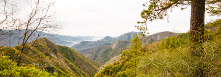 Panoramic view of the mountains and valleys of the Sierra Nevadaの写真素材