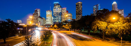 Downtown Los Angeles skyline at night, California, United States.