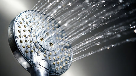 Shower head with water drops. Shower head close up.