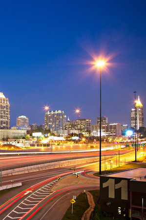 the light trails on the modern building background.