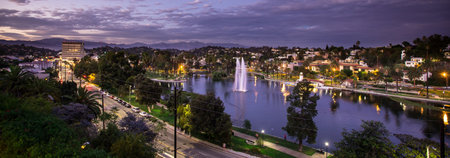 Panoramic view of Santa Barbara, California, USA at dusk.の写真素材