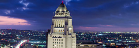 Tower of the City Hall in downtown Los Angeles, California.の写真素材