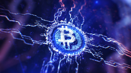 Bitcoin cryptocurrency concept. Cryptocurrency hologram. 3d illustrationの写真素材