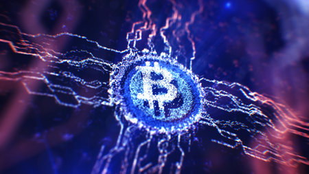 Bitcoin cryptocurrency symbol. Cryptocurrency concept. 3D Renderingの写真素材