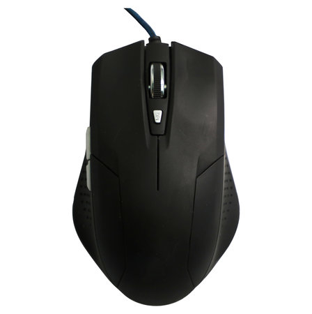 Black computer mouse isolated on white background. Clipping path included.の写真素材