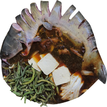 Korean traditional food, steamed fish with soy sauce and tofuの写真素材