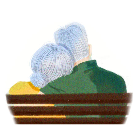 Illustration of a man and woman on a white background.の写真素材