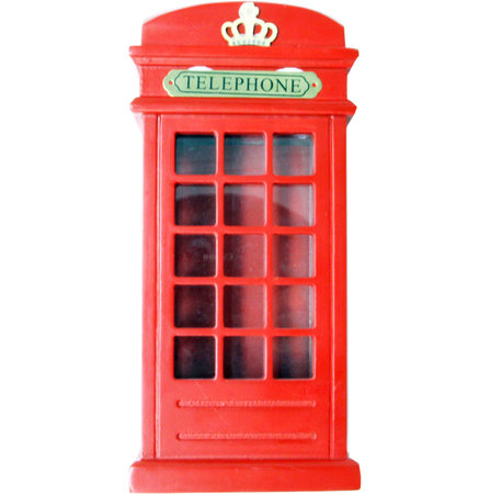 Red telephone box isolated on a white background. Retro style. England.の写真素材