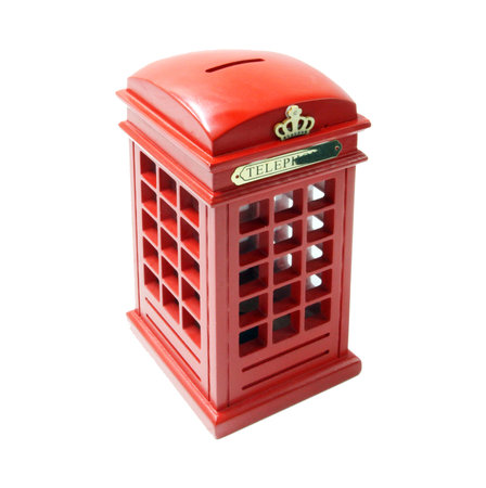 Red British Telephone Box Isolated on a White Background with Clipping Pathの写真素材