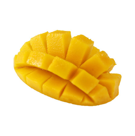 chopped mango isolated on white background with clipping path and full depth of fieldの写真素材