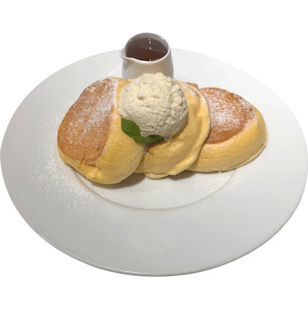 Pancakes with ice cream and mint on a white background.の写真素材