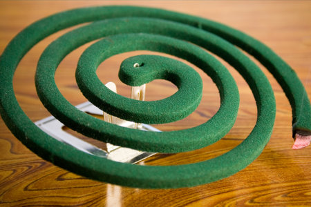 A closeup shot of a green spiral object on a wooden surface