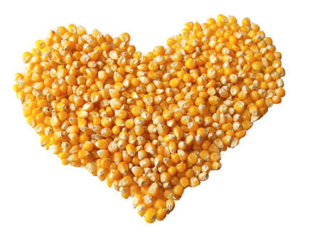 yellow Indian corn in the form of a heart