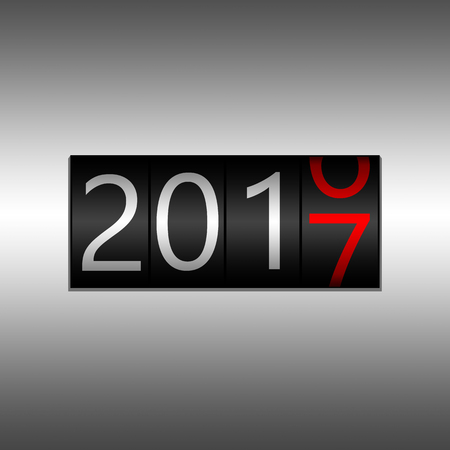 2017 New Year Black Odometer on white background- New Year 2017 design, odometer style with white and red numbers.の写真素材