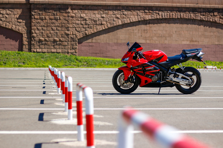 KRASNOYARSK, RUSSIA - MAY 27, 2017: Red and black sportbike Honda CBR 600 RR 2005 PC37.のeditorial素材