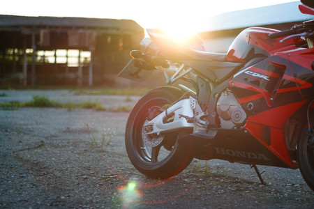 KRASNOYARSK, RUSSIA - JULY 12, 2017: Red and black sportbike Honda CBR 600 RR 2005 PC37.のeditorial素材