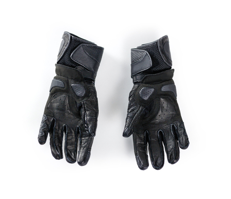 Sport black Moto gloves. Isolated on white background.の写真素材