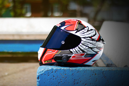 KRASNOYARSK, RUSSIA - May 27, 2018: Helmet LS2 FF323 Arrow R Yonny Hernandez Replicaのeditorial素材