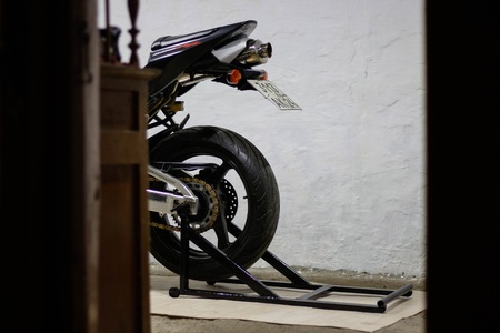 KRASNOYARSK, RUSSIA - May 30, 2019: Red and black sportbike Honda CBR 600 RR 2005 PC37 in the...