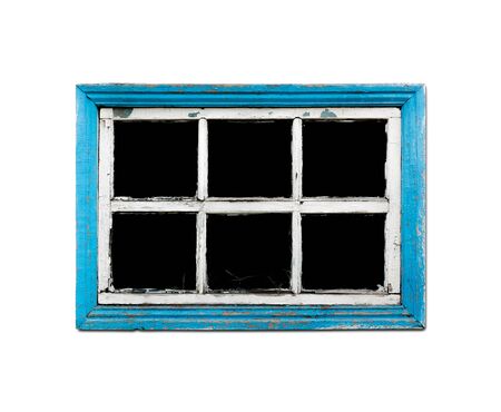 Old dirty window with a wooden frame. Close up.の写真素材