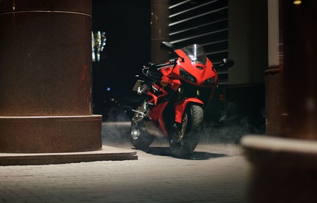 KRASNOYARSK, RUSSIA - September 23, 2019: Red and black sportbike Honda CBR 600 RR 2005 PC37 on the...