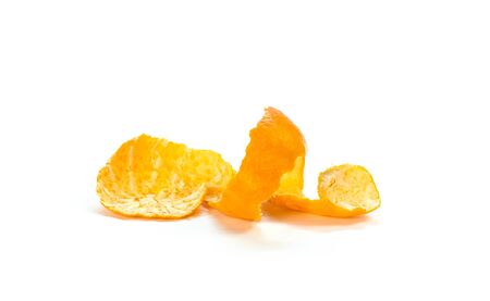 The peel from tangerine. Close up. Isolated on white background.の写真素材