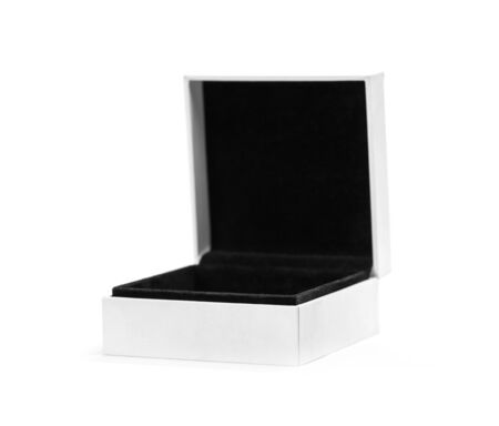 White and black box for jewelry. Close up. Isolated on white background.の写真素材