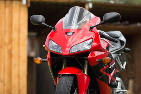 KRASNOYARSK, RUSSIA - May 17, 2020: Red and black sportbike Honda CBR 600 RR 2005 PC37.
