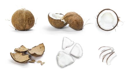 Set of coconut. Close up. Isolated on a white background.の写真素材