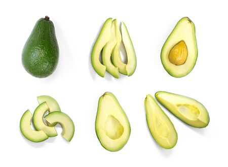 The set of sliced avocado. Close up. Isolated on a white background.の写真素材